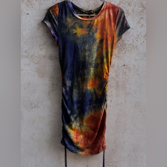 Blue and Orange Ruched Bodycon Mini Dress - Picture 1 of 2
